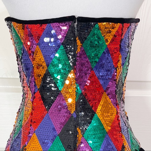 Vintage Julie Duroche for after five sequin velvet peplum dress 80s glam prom - Picture 8 of 9